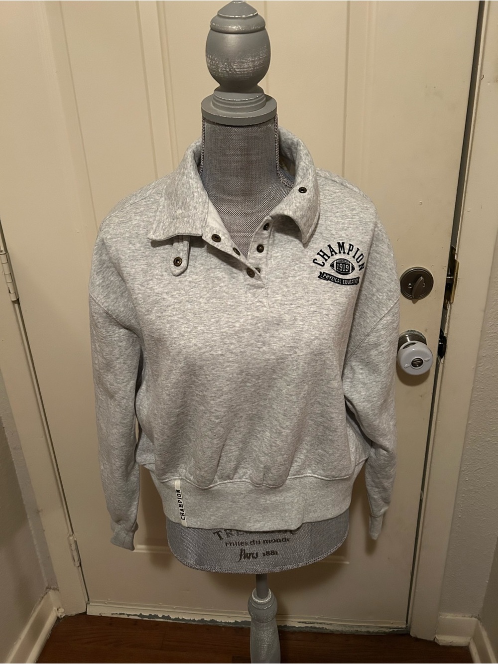 Champion Light Gray Snap-Detail Pullover Sweatshirt